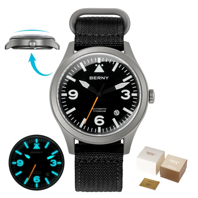 Professional Pilot Automatic Titanium Watch with Sapphire Crystal and Super Luminous Dial - Image 8