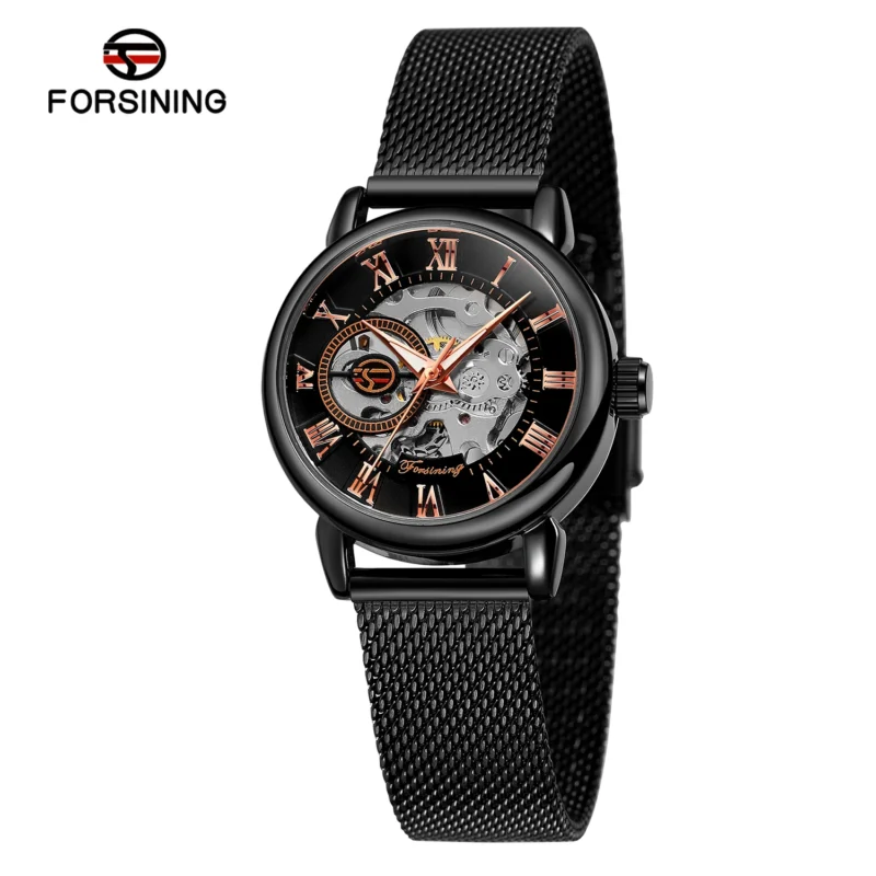 Ladies Luxury Skeleton Mechanical Watch with Stainless Steel Bracelet - Image 7