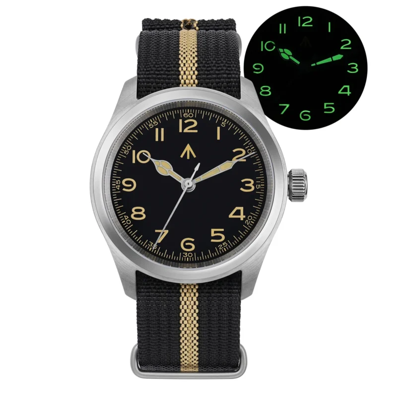 Vintage Military Field Quartz Watch with Double Sapphire Crystal and C3 BGW-9 Luminous Dial - Image 7