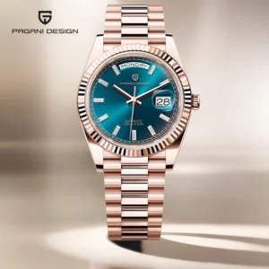 Luxury Automatic Watch with Sapphire Crystal and Rose Gold Stainless Steel Bracelet
