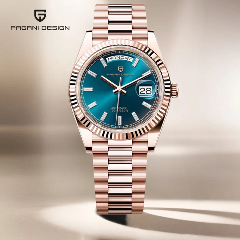 Luxury Automatic Watch with Sapphire Crystal and Rose Gold Stainless Steel Bracelet