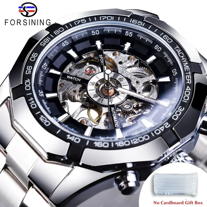 Luxury Skeleton Automatic Watch with Transparent Dial and Stainless Steel Bracelet - Image 13