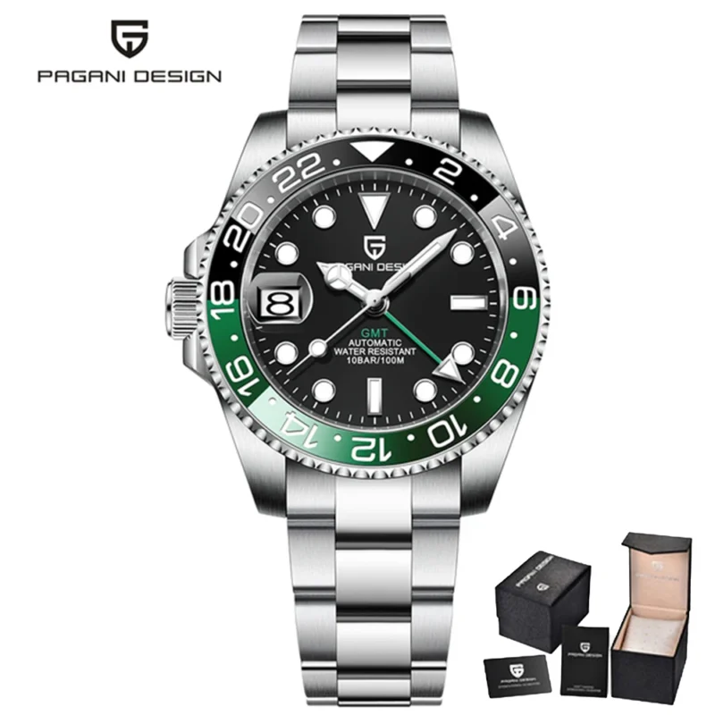 GMT Automatic Watch with Left Crown Sapphire Crystal and Stainless Steel Bracelet - Image 7