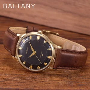 Classic Pie-Pan Automatic Watch with Sapphire Crystal and Leather Strap