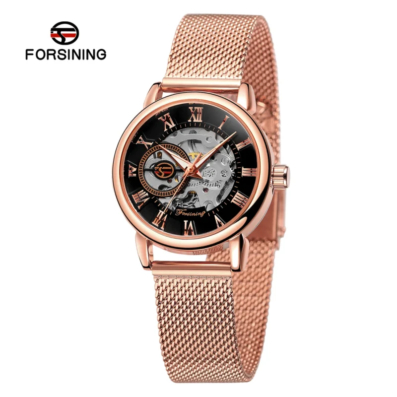 Ladies Luxury Skeleton Mechanical Watch with Stainless Steel Bracelet - Image 16