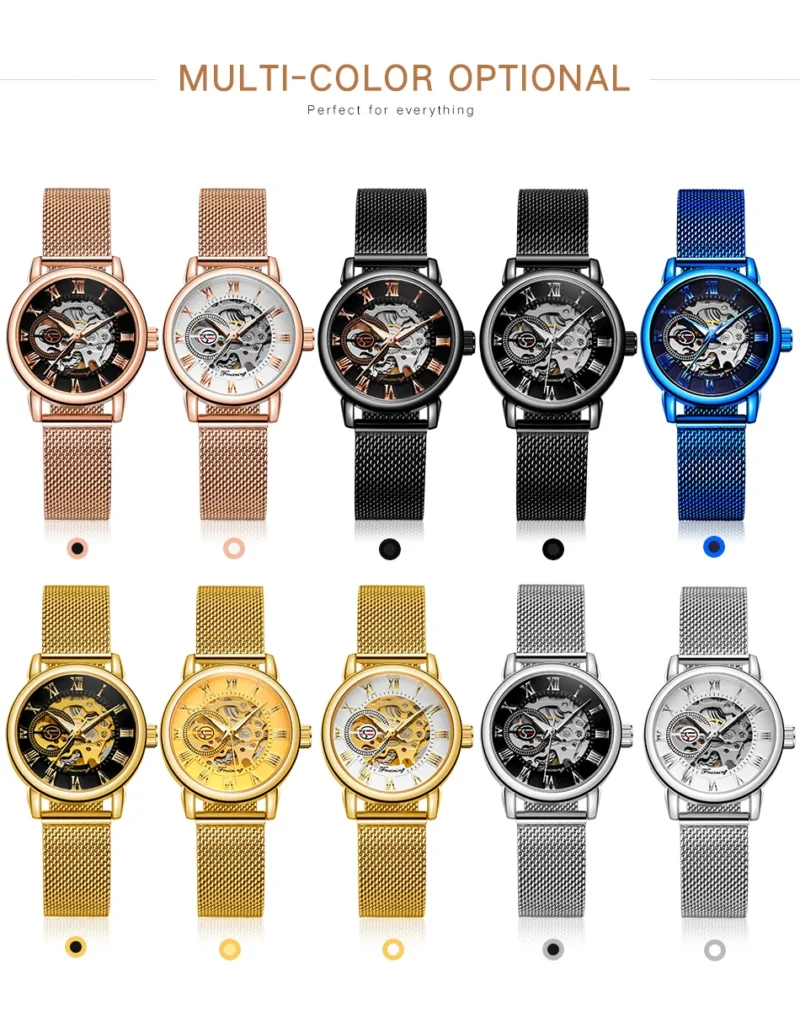 Ladies Luxury Skeleton Mechanical Watch with Stainless Steel Bracelet - Image 4