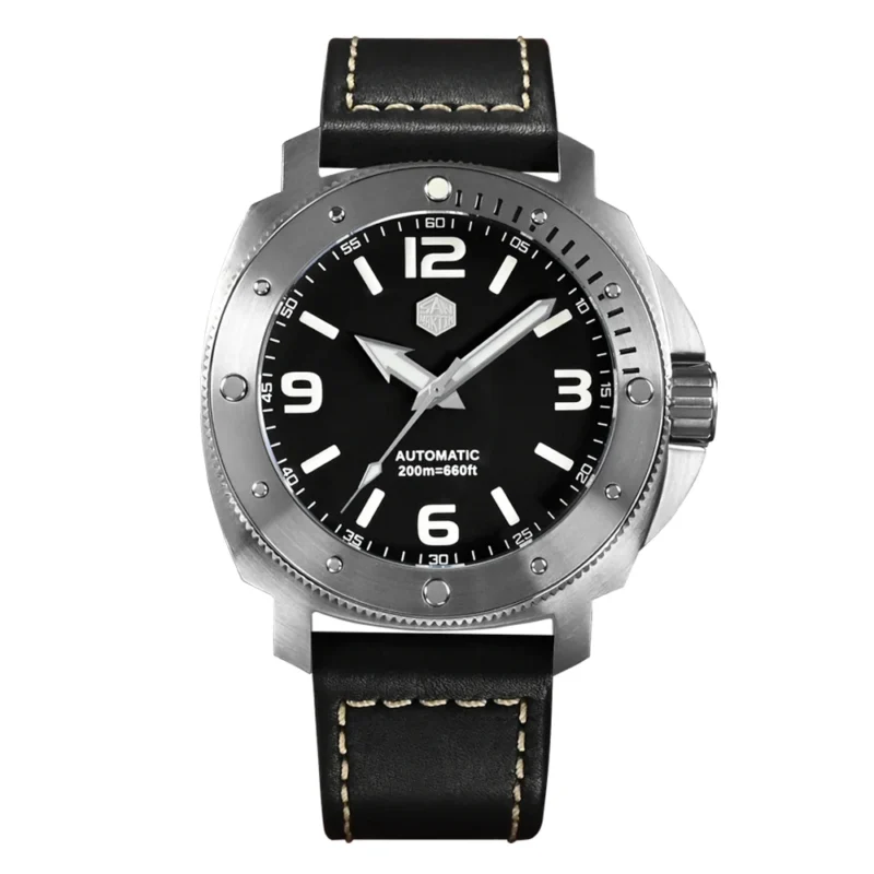 Professional Dive Automatic Watch with Sapphire Crystal and Leather Strap - Image 7