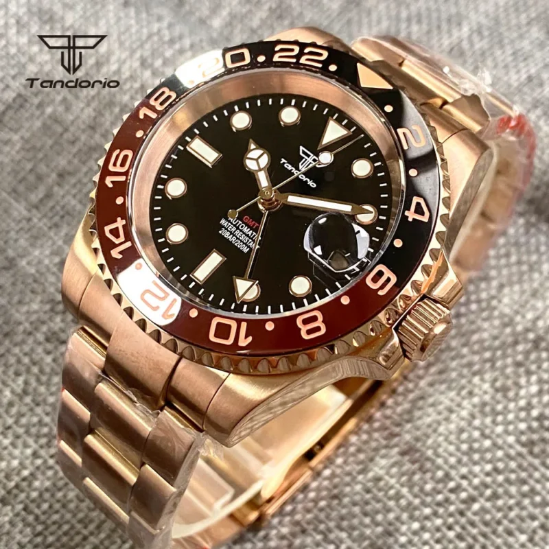 Professional GMT Automatic Dive Watch with Rose Gold Case and 20 Bar Water Resistance - Image 3