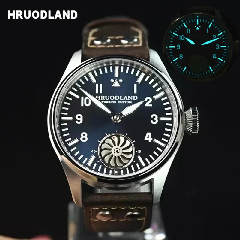 Vintage Pilot Manual Wind Watch with Sapphire Crystal and Leather Strap - Image 2
