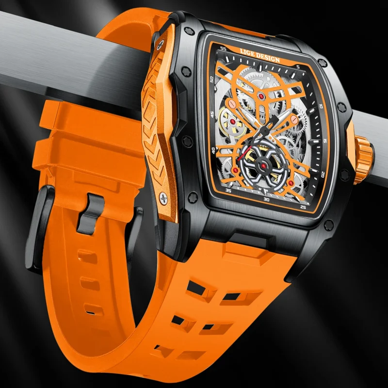 Square Skeleton Automatic Mechanical Watch with Luminous Display and Silicone Strap - Image 6