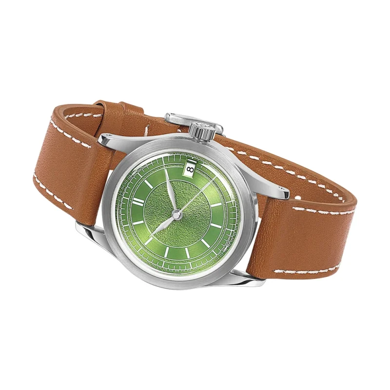 Vintage Automatic Watch with 100M Water Resistance and Sapphire Crystal, Stainless Steel Case with Leather Strap - Image 3