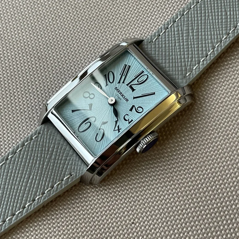 Rectangular Automatic Watch with Sapphire Crystal and Leather Strap - Image 19