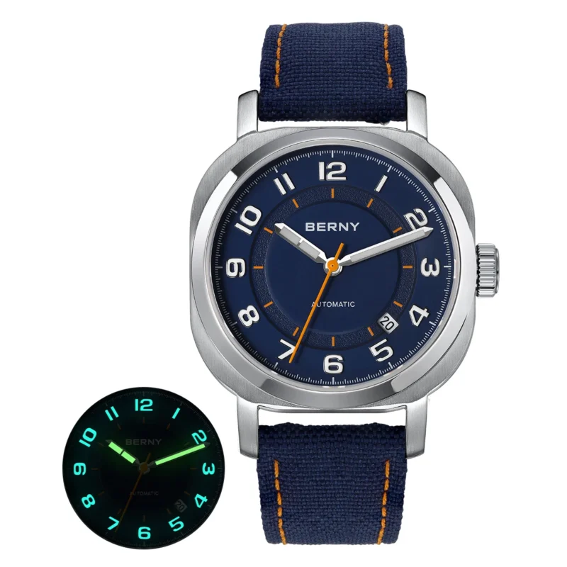 Square Automatic Ladies Watch with Sapphire Crystal and Canvas Strap - Image 10