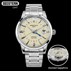 Professional GMT Automatic Watch with NH34 Movement, Domed Sapphire Crystal and Stainless Steel Bracelet