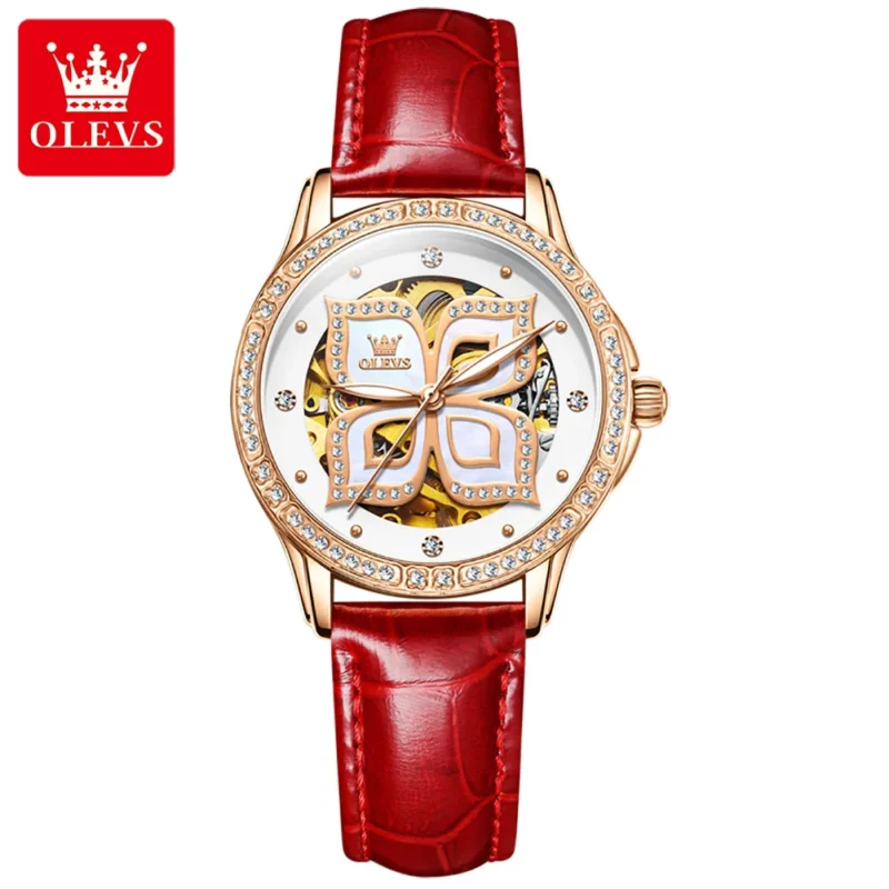 Elegant Ladies Automatic Butterfly Dial Watch with Ceramic Band and Luminous Display - Image 7
