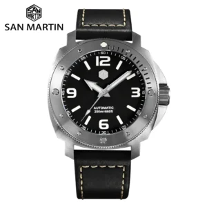 Professional Dive Automatic Watch with Sapphire Crystal and Leather Strap
