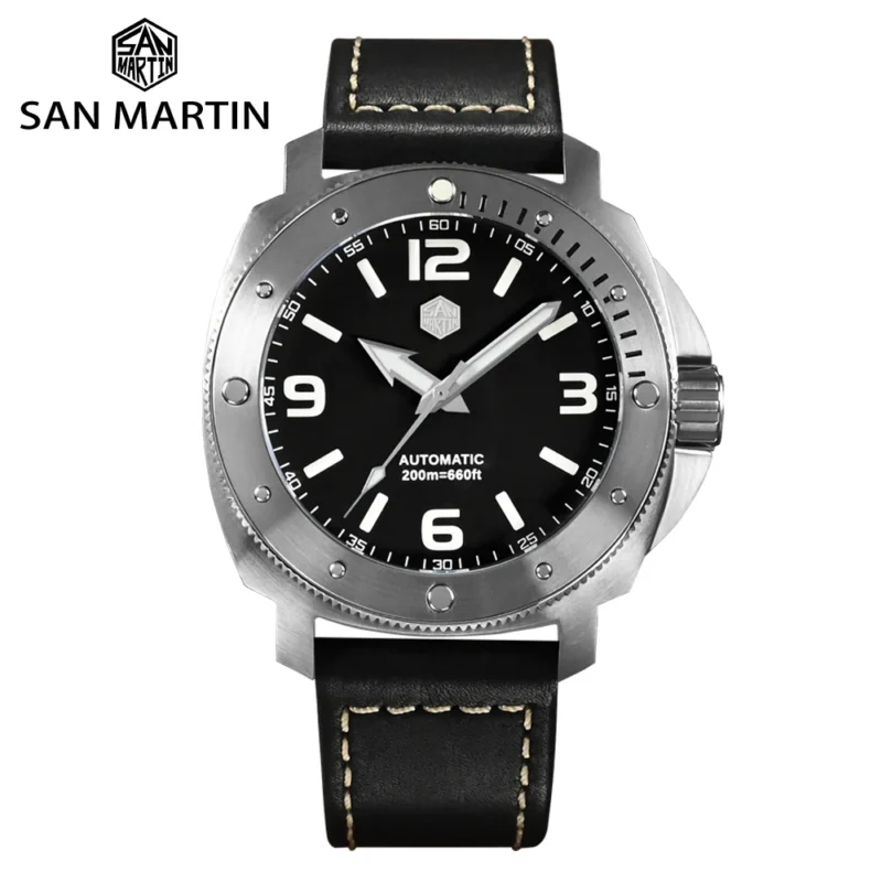 Professional Dive Automatic Watch with Sapphire Crystal and Leather Strap