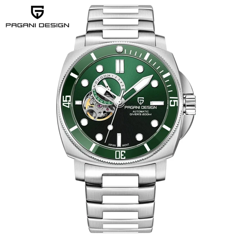 Square Automatic Dive Watch Seiko NH39A Movement Sapphire Crystal 656ft Water Resistant Steel Bracelet - Image 7