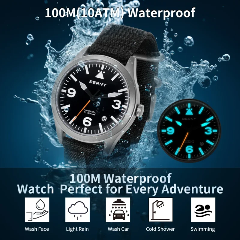 Professional Pilot Automatic Titanium Watch with Sapphire Crystal and Super Luminous Dial - Image 3