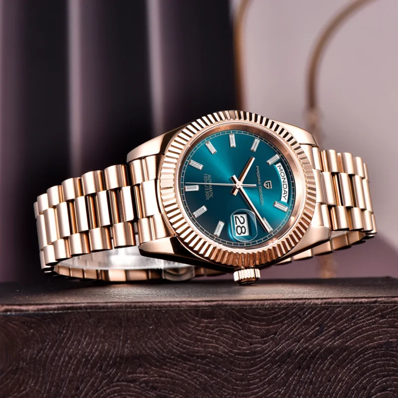 Luxury Automatic Watch with Sapphire Crystal and Rose Gold Stainless Steel Bracelet - Image 4