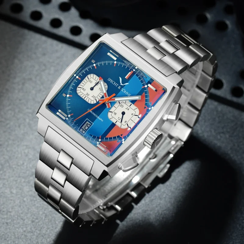Luxury Rectangular Chronograph Quartz Watch with Stainless Steel Bracelet and Calendar Function - Image 5