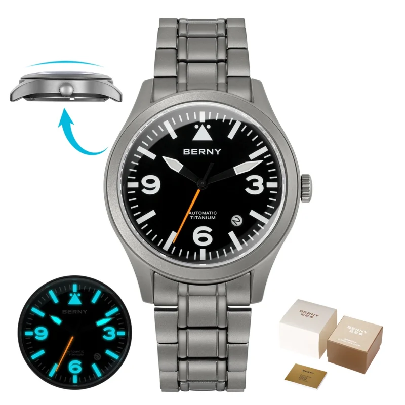 Professional Pilot Automatic Titanium Watch with Sapphire Crystal and Super Luminous Dial - Image 19