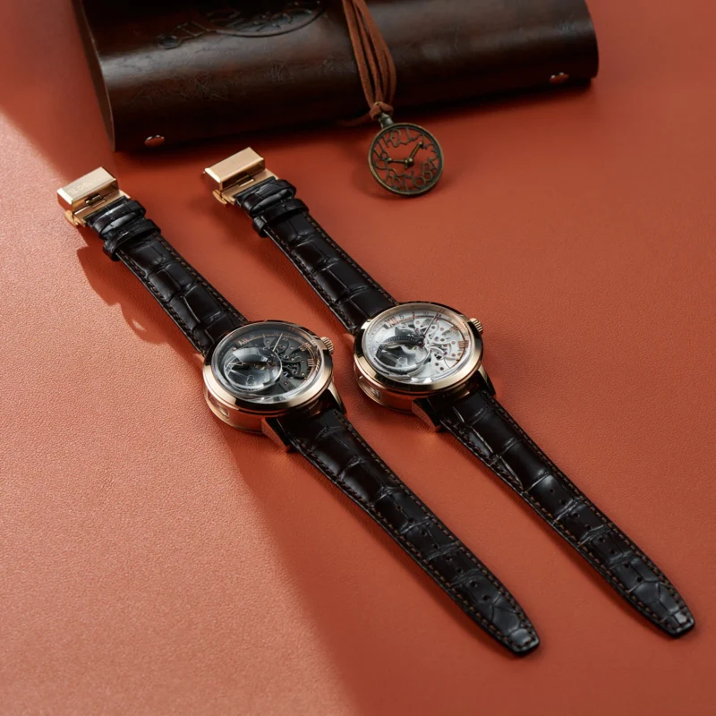 Luxury Skeleton Automatic Watch with Exhibition Dial and Leather Strap - Image 6