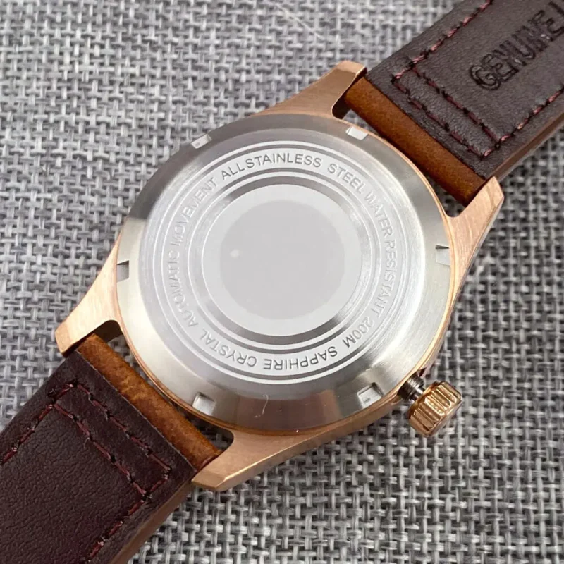 Bronze Dive Automatic Watch 39mm 200M Water Resistant Sapphire Crystal Leather Strap - Image 2