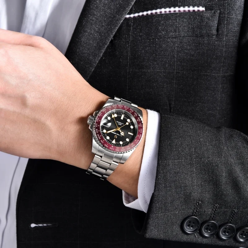 Professional GMT Automatic Watch with Sapphire Crystal and Stainless Steel Bracelet - Image 5