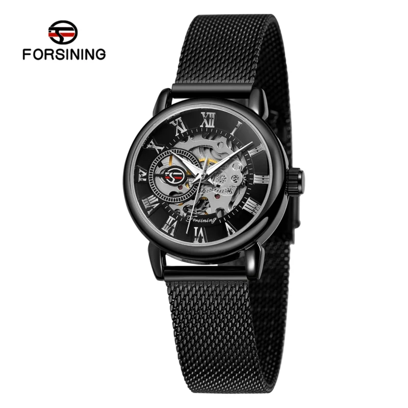 Ladies Luxury Skeleton Mechanical Watch with Stainless Steel Bracelet - Image 8
