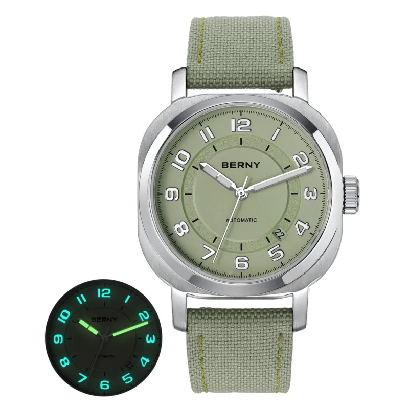Square Automatic Ladies Watch with Sapphire Crystal and Canvas Strap - Image 8