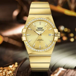 Luxury Automatic Gold Watch with Luminous Dial Stainless Steel Bracelet