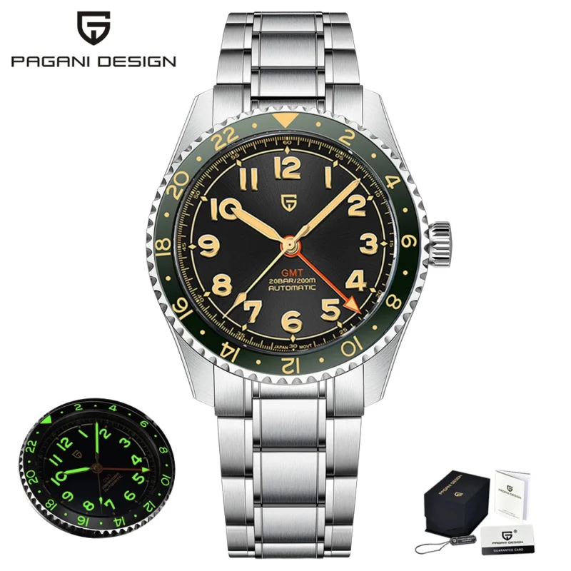 GMT Automatic Mechanical Watch with Sapphire Crystal and Stainless Steel Bracelet - Image 8
