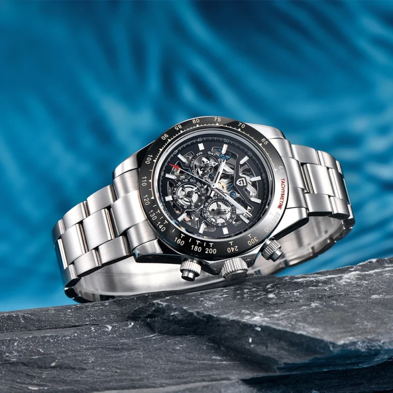 PAGANI DESIGN Luxury Automatic Dive Watch with Rainbow Bezel and Stainless Steel Bracelet - Image 4