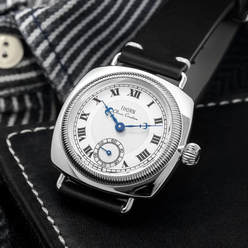 Classic Pillow-Shaped Quartz Watch with Sapphire Crystal and Leather Strap - Image 2