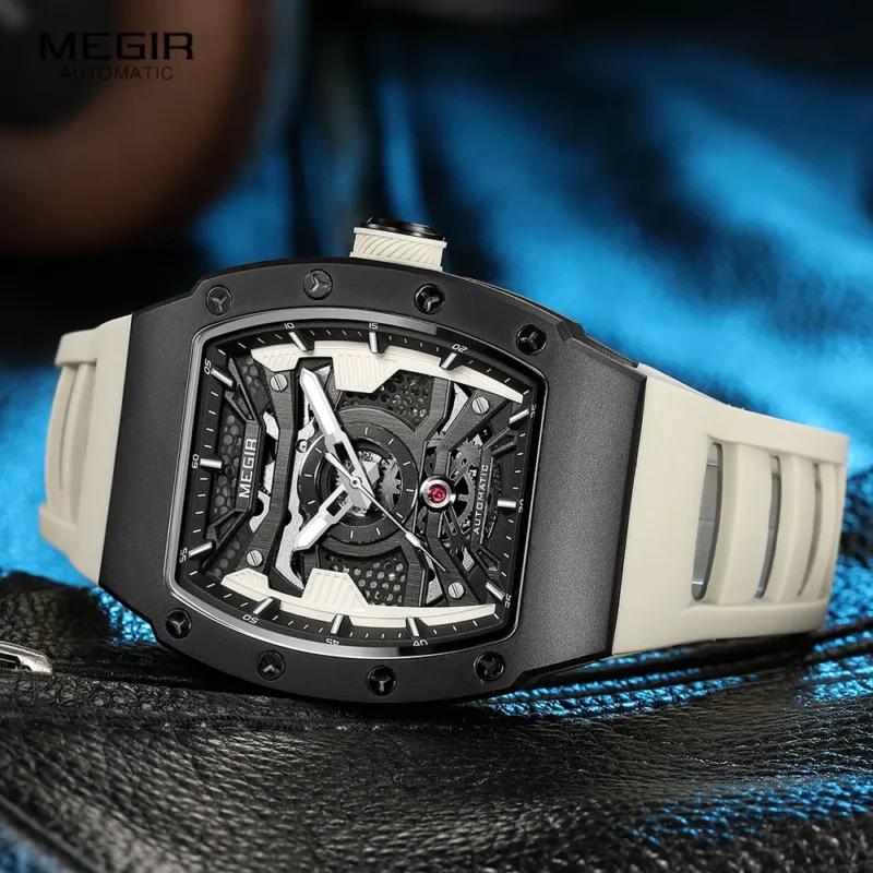 Skeleton Automatic Mechanical Watch with Luminous Dial and Silicone Strap - Image 2