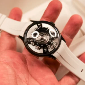 Luxury Automatic Dive Watch with Super Luminous Blue Nightlight and White Rubber Strap