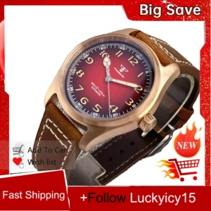 Bronze Dive Automatic Watch 39mm 200M Water Resistant Sapphire Crystal Leather Strap