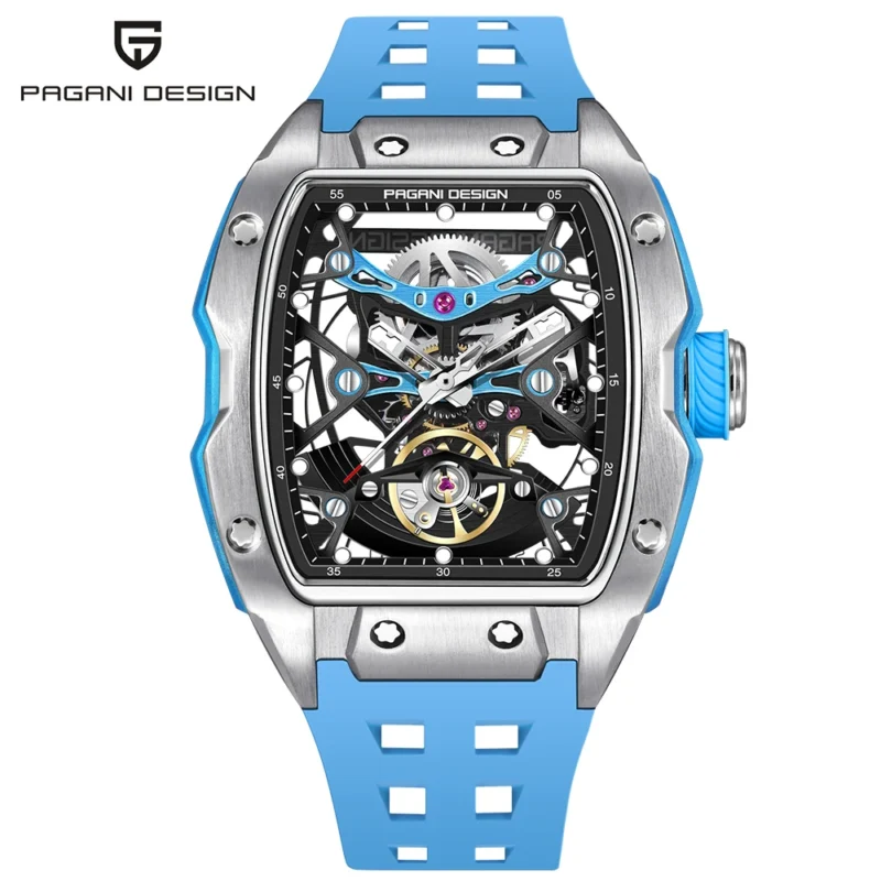 Luxury Skeleton Automatic Watch with Sapphire Crystal and Rubber Strap - Image 2