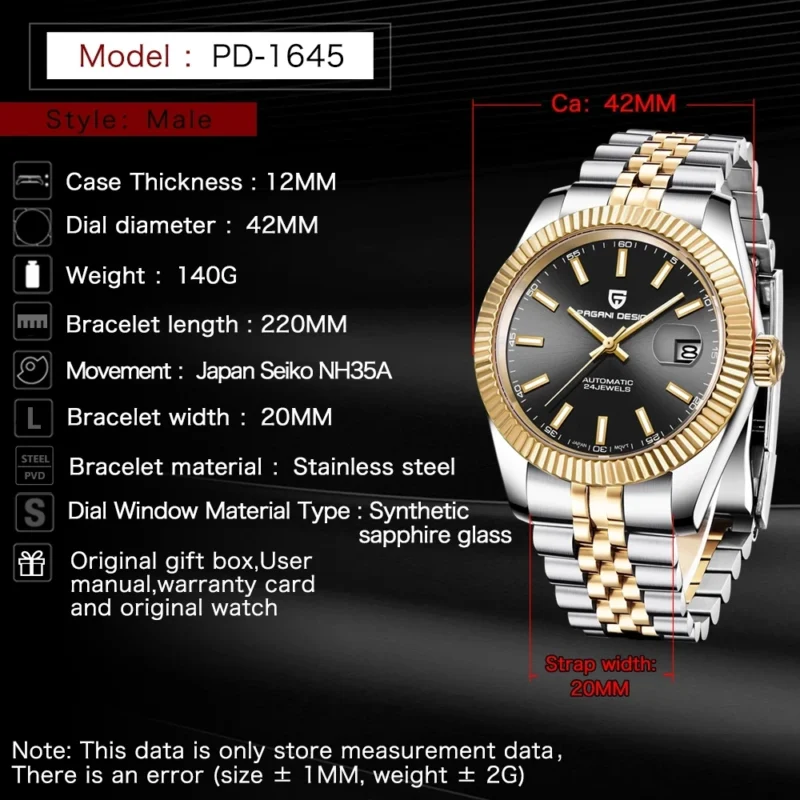 Professional Automatic Dive Watch with Sapphire Crystal and Stainless Steel Bracelet - Image 6