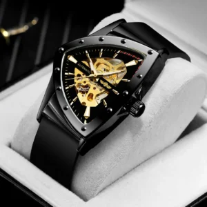 Triangle Skeleton Automatic Watch with Luminous Dial and Luxury Rubber Strap