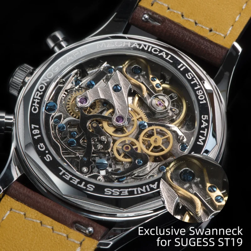 Pilot Chronograph Mechanical Watch with Swan Neck Movement and Sapphire Crystal - Image 2