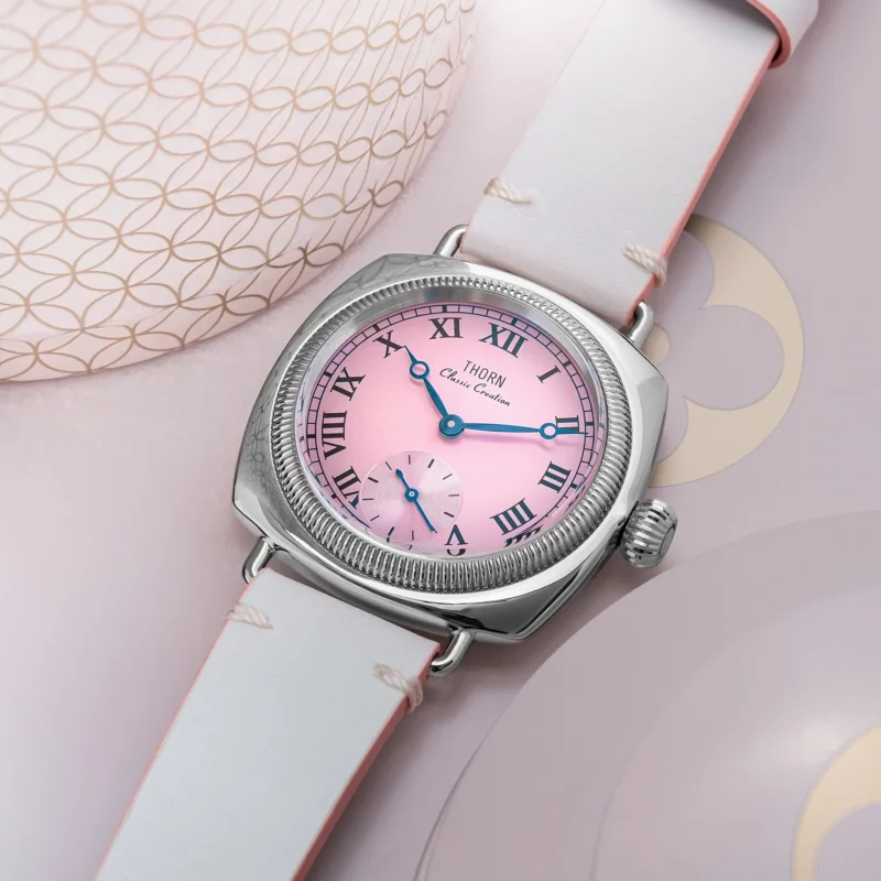 Classic Pillow-Shaped Quartz Watch with Sapphire Crystal and Leather Strap - Image 6