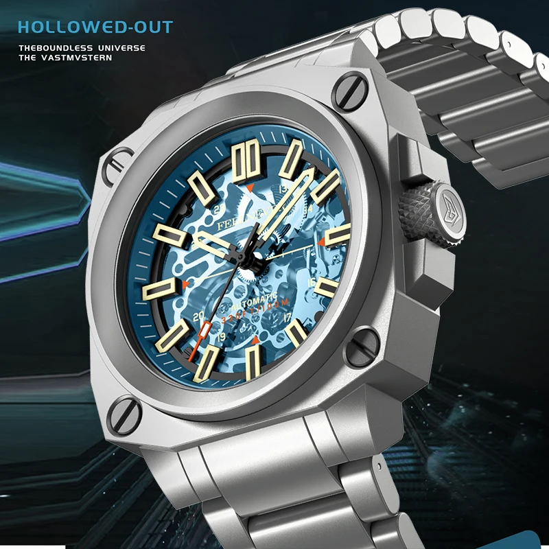 Skeleton watch revealing intricate mechanical components and design elements