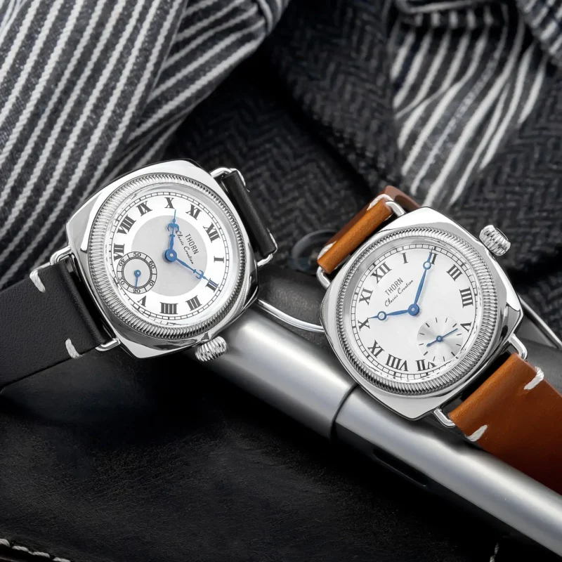 Classic Pillow-Shaped Quartz Watch with Sapphire Crystal and Leather Strap - Image 4