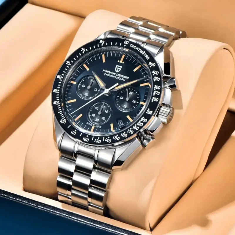 Luxury Chronograph Quartz Watch with Sapphire Crystal and Stainless Steel Bracelet - Image 3