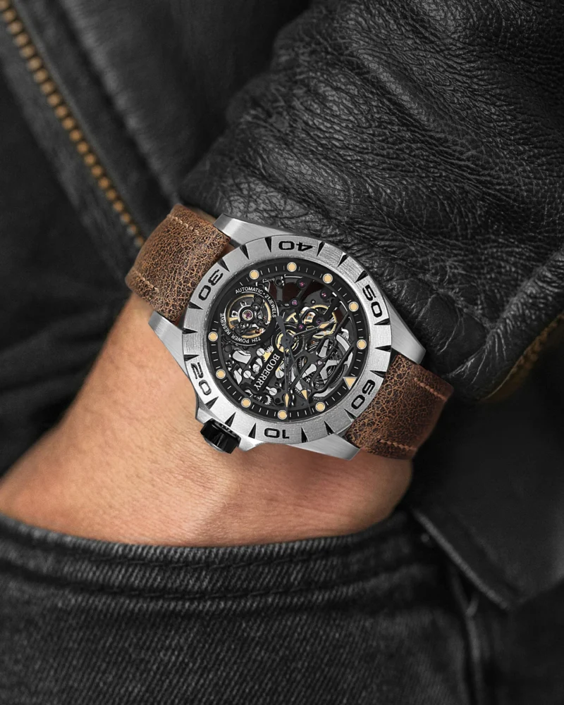 Urban Skeleton Automatic Watch with Titanium Case and Leather Strap - Image 6