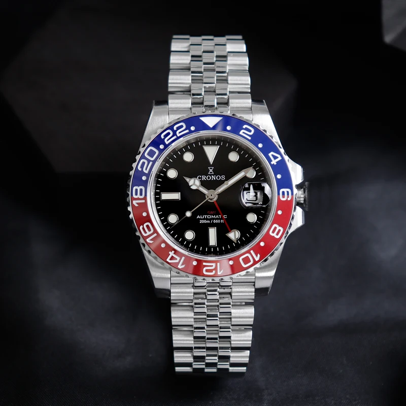 Professional GMT watch with durable case construction