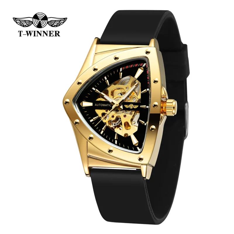 Triangle Skeleton Automatic Watch with Luminous Dial and Luxury Rubber Strap - Image 10