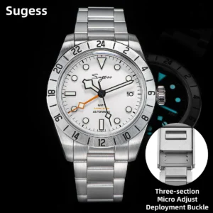 Professional GMT Automatic Watch with Sapphire Crystal and Stainless Steel Bracelet